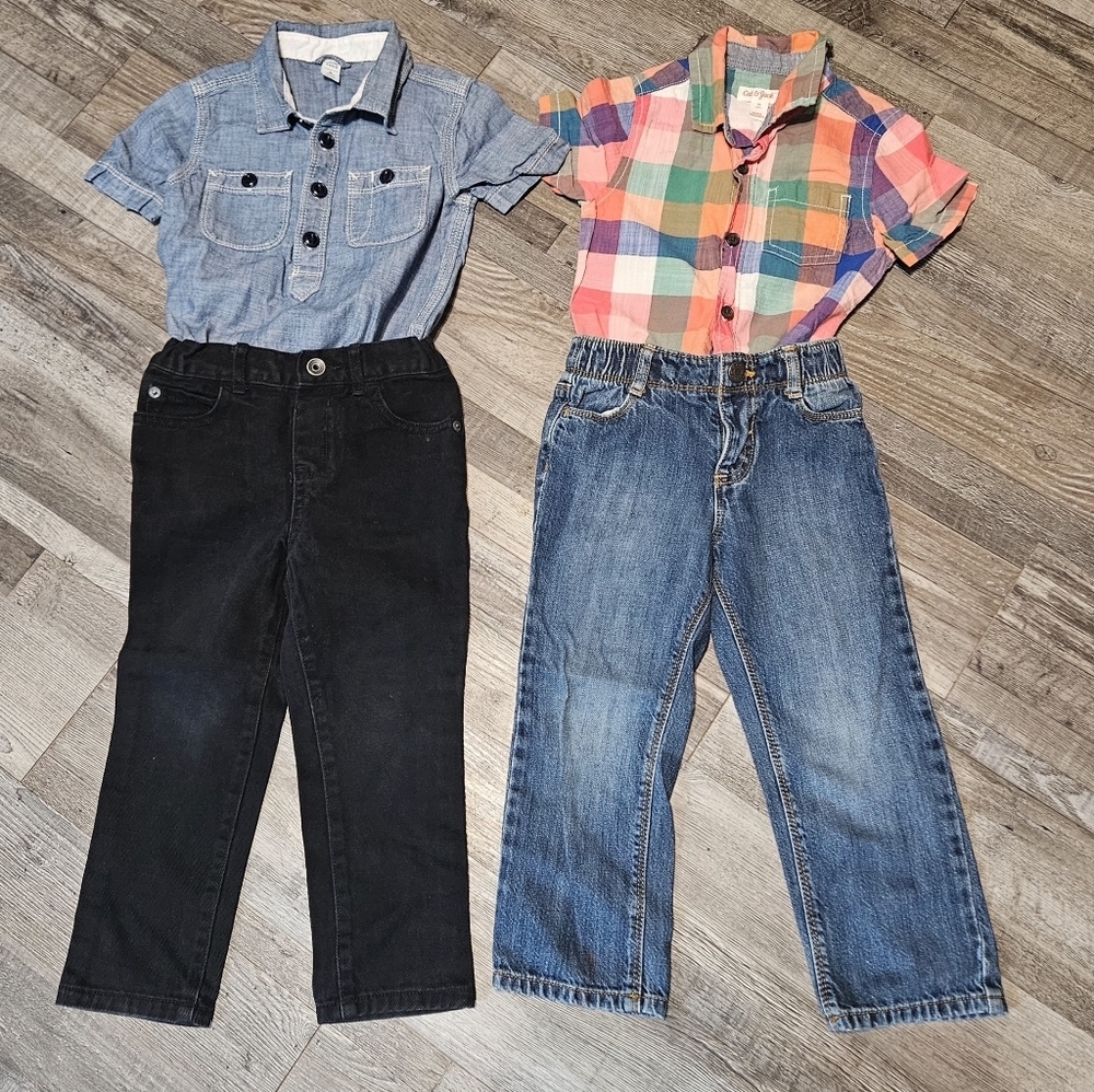 Kids Denim and Plaid Outfit Set‎